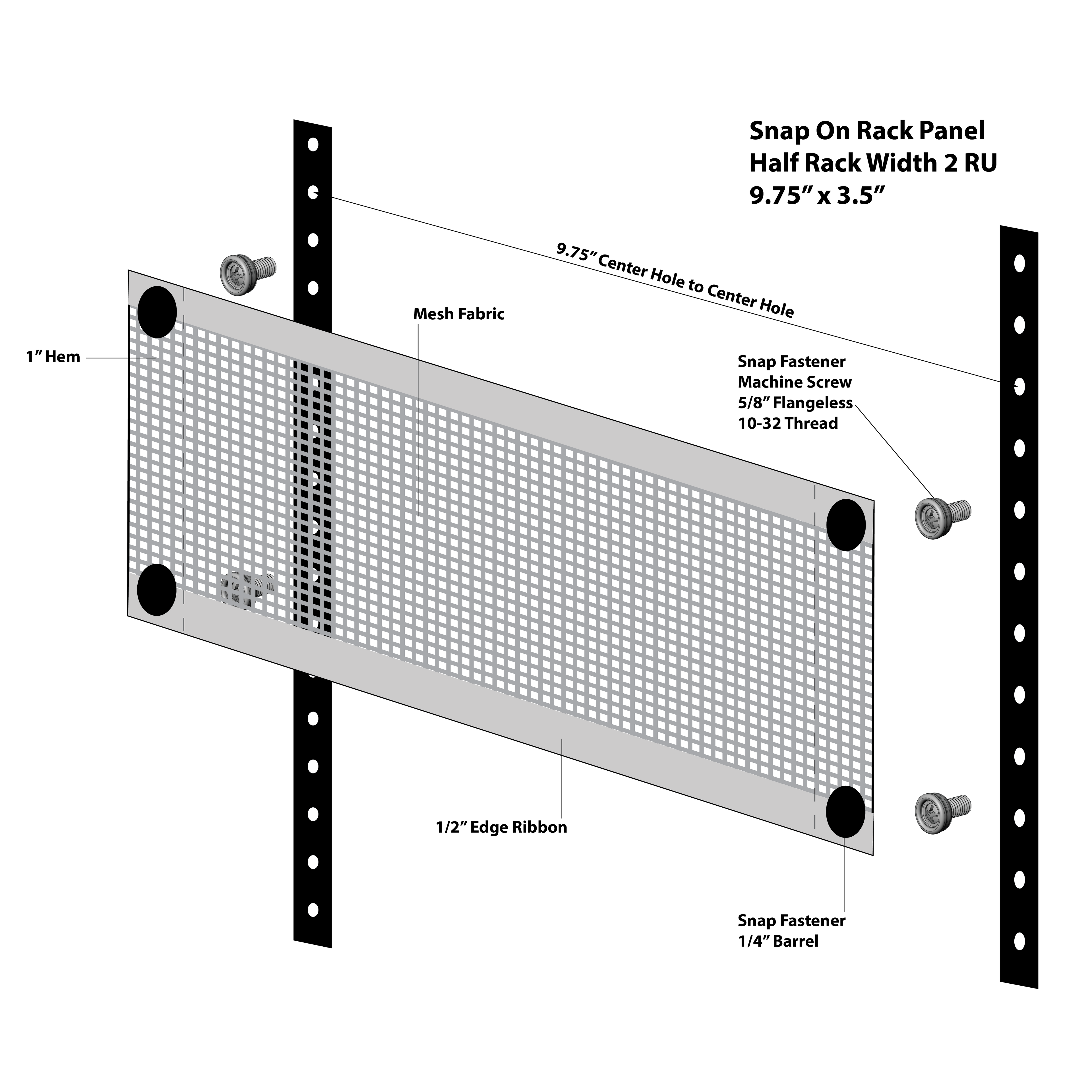 Half Rack 2U Snap-On Rack Panel Ventilation