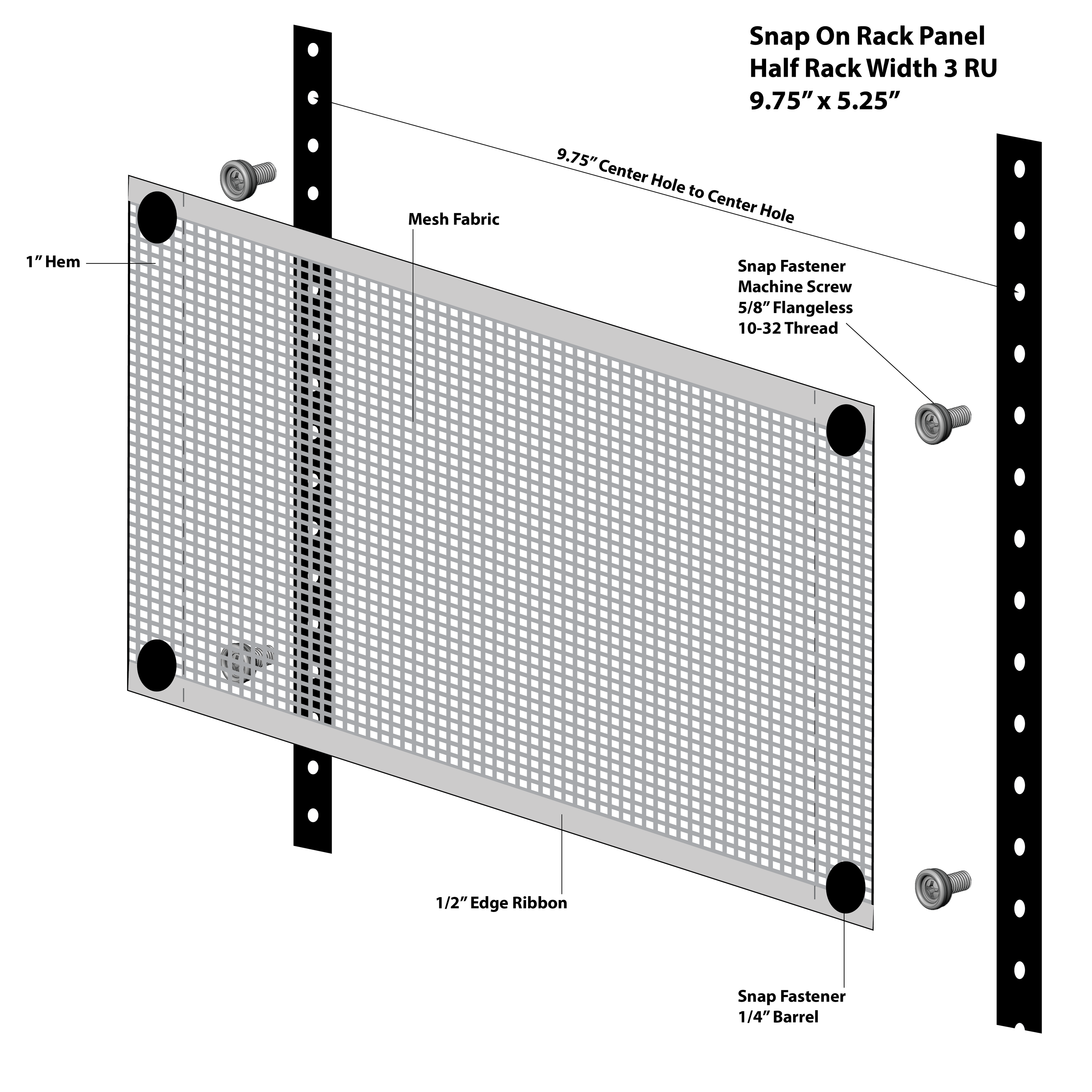Half Rack 3U Snap-On Rack Panel Ventilation